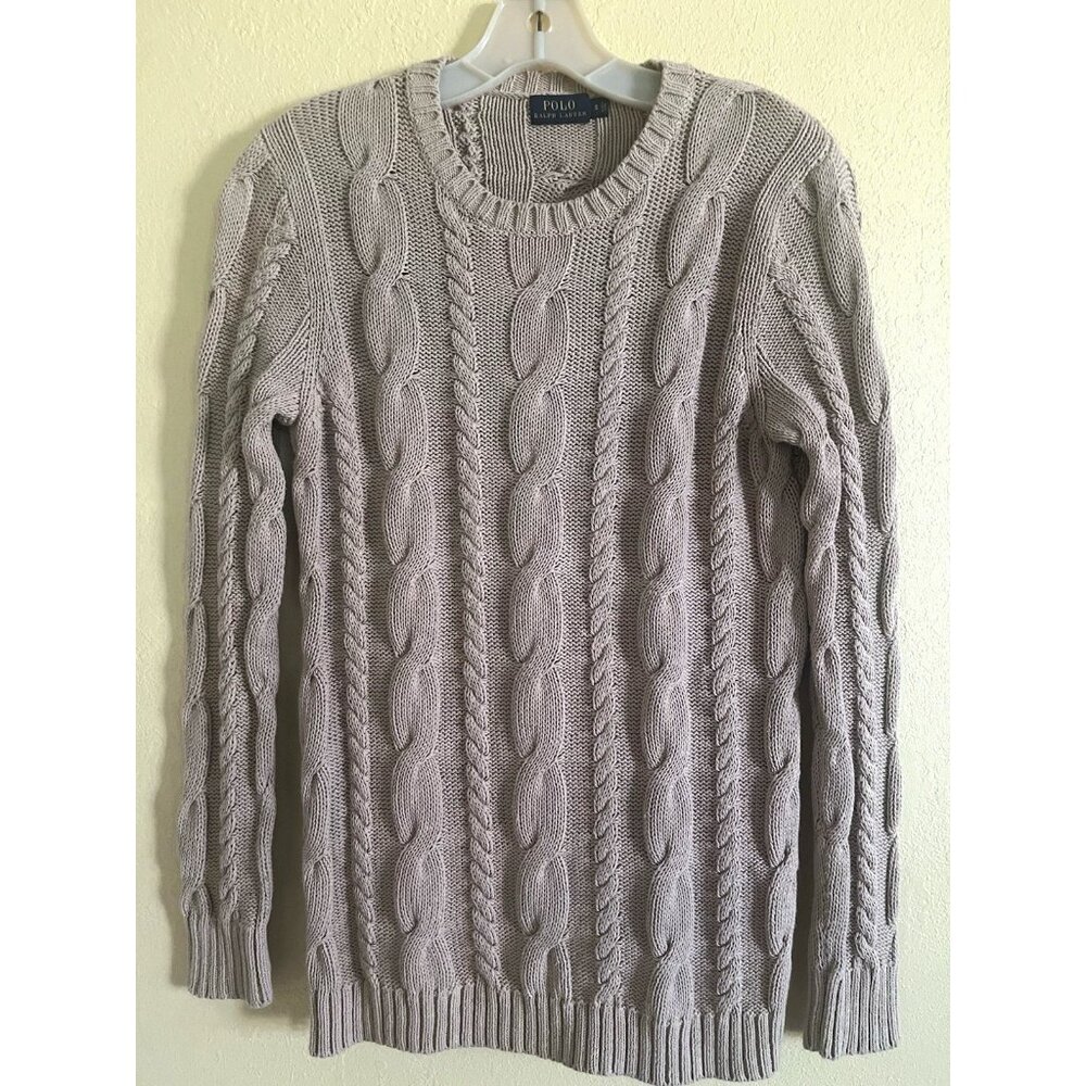 Ladies Polo Ralph Lauren Cable knit Sweater Leather Sides Zipper Pullover size S